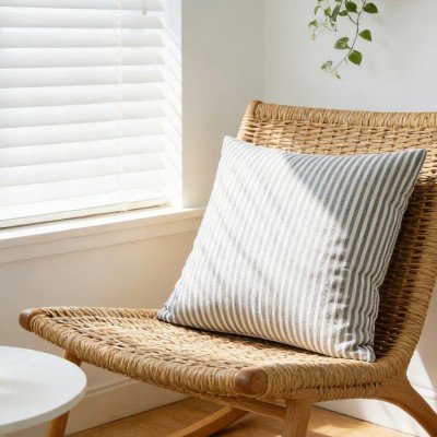 Striped Linen-Look Pillow Cover, Minimalist Decorative Cushion for Sofa & Bed
