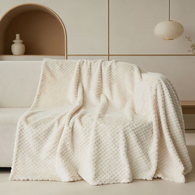 All-season Plain Faux Rabbit Fur Jacquard Nap Blanket