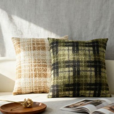 British-Nordic INS Style Chenille Two-Tone Plaid Cushion Cover - Lumbar Support Pillowcase for Living Room, Sofa & Office