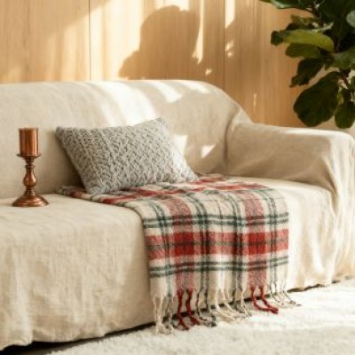 Polyester Vintage Plaid Throw | Fringe Sofa Blanket for All Seasons