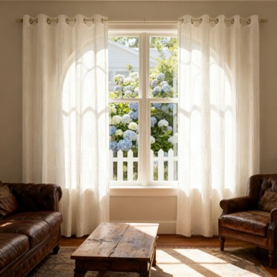 Full roll of semi-transparent white sheer window curtain – thickened sheer for living room, balcony, bedroom, and bay window
